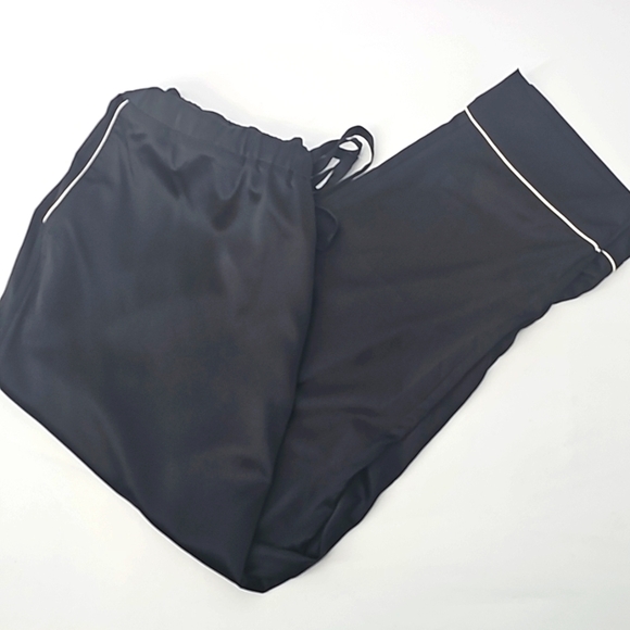 Express Satiny Loungewear Pajama Pants w Drawstring Waist Front Pockets Black - Picture 7 of 11